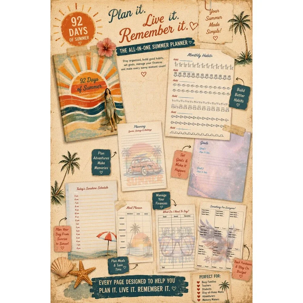 92 Days of Summer Planner Daily Journal Goals & Family Activities